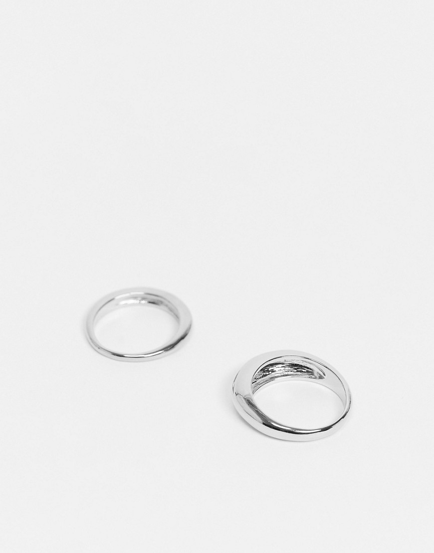 фото Эксклюзивный набор из 2 серебристых куполообразных колец designb london curve-серебристый