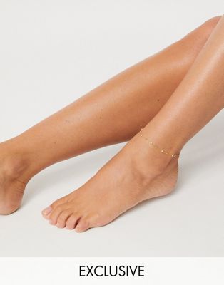 фото Эксклюзивный позолоченный браслет-цепочка на ногу с искусственным жемчугом orelia-золотой