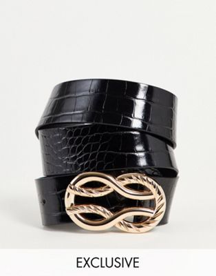 фото Эксклюзивный ремень из переработанного черного полиуретана с закрученной металлической пряжкой с замыкающимся дизайном glamorous-черный цвет