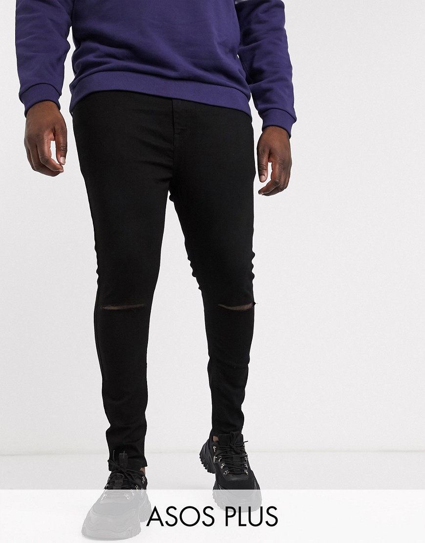 фото Эластичные черные джинсы с напылением и рваной отделкой на коленях asos design plus-черный