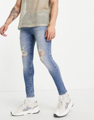фото Эластичные супероблегающие джинсы с дырками на коленях asos design-голубой
