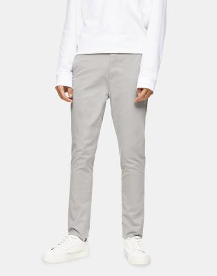 Эластичные зауженные чиносы светло-серого цвета Topman-Серый