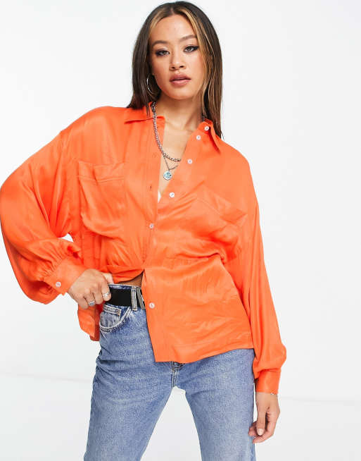 Elegantes Satinhemd mit Tasche in Orange, 3 von 4