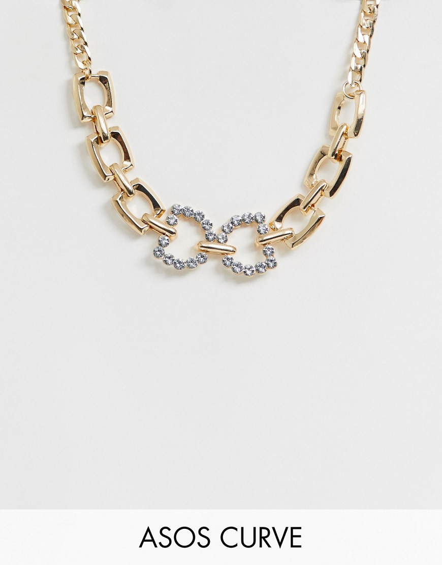 фото Элегантное золотистое ожерелье-цепочка с оригинальной подвеской с кристаллами asos design curve-золотой asos curve