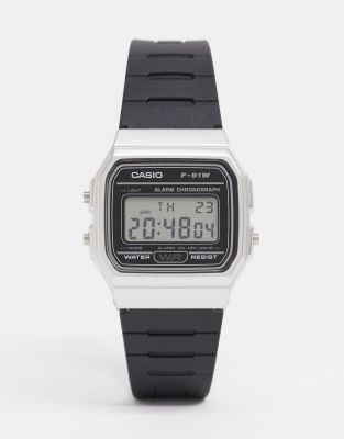 фото Электронные часы с черным силиконовым ремешком casio f91wm-7a-черный