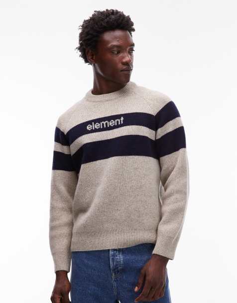 Element – 2000 – Beżowy sweter z dzianiny z mieszanki wełny z logo na piersi - view 1