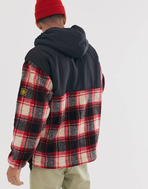 Element Abenaki Felpa calda rossa a quadri con zip ASOS