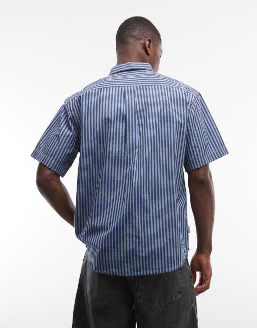 Element button-up striped shirt in blue, 5 of 5