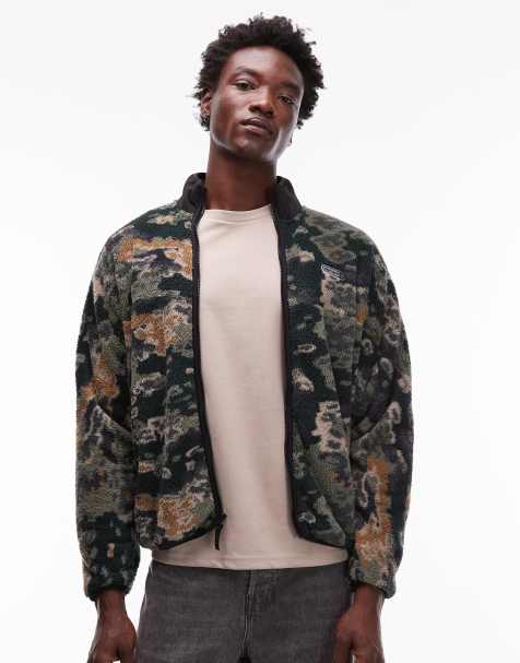 Element classic sherpa zip through fleece in camo green - view 1