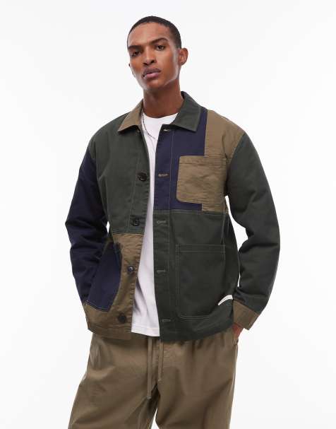 Element crossroads patchwork overshirt in khaki green - view 1
