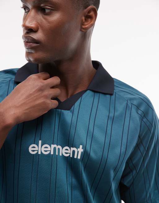 Element – Fußball-T-Shirt in Petrolblau gestreift mit Logo und Polokragen, 4 von 5
