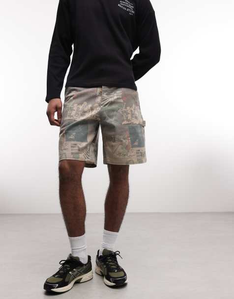Element graffiti printed carpenter skater denim shorts in khaki - view 1
