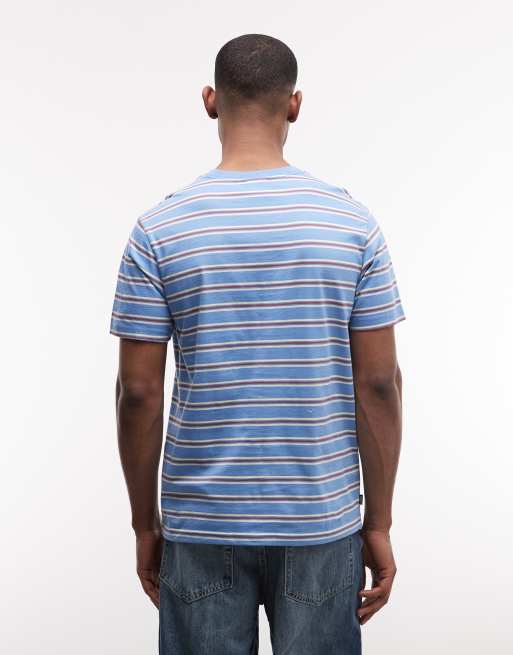 Element icon embroidered striped t-shirt in blue, 5 of 5
