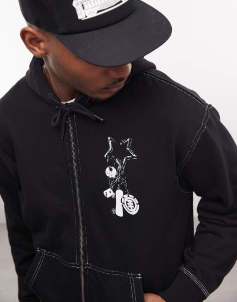 Element – Kapuzenjacke in Schwarz mit kleinem Print - view 1