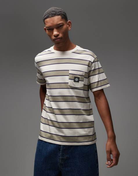 Element – Kremowy T-shirt w paski, z kieszenią i logo - view 1