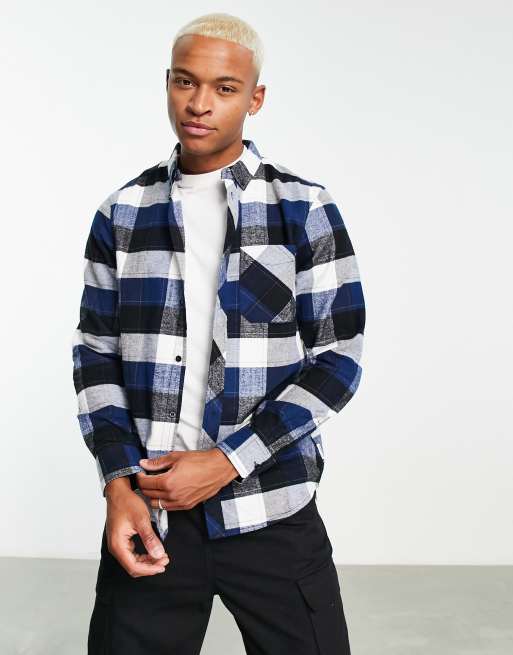 navy blue and white check shirt