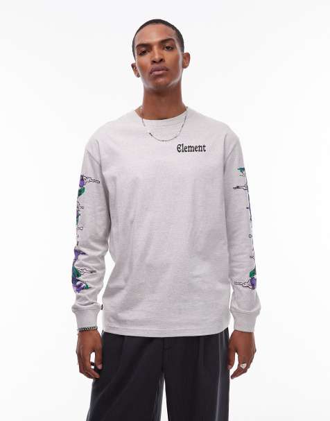 Element – Mellangrå t-shirt med långa ärmar, rullande loggamotiv och tryck baktill - view 1