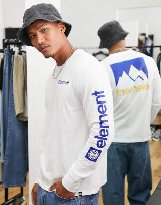 Element Mountain back print long sleeve t-shirt in white