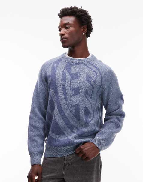 Element double icon logo wool blend knit jumper in blue
