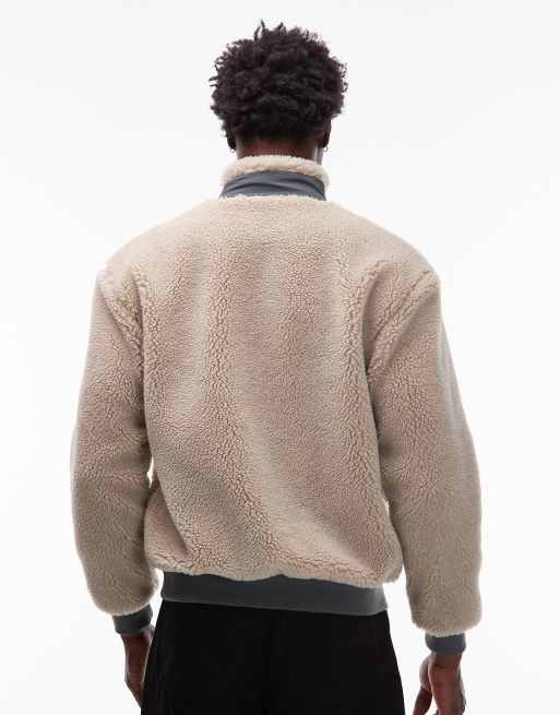 Element oak sherpa zip through fleece in cream, 3 of 5