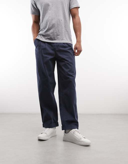 Element pleated chino trousers in navy, 2 of 5