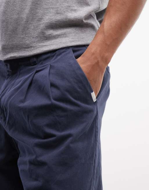 Element pleated chino trousers in navy, 5 of 5