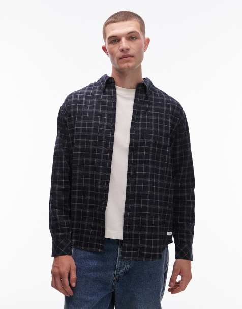 Element - Regular-fit geruit flanellen overhemd met knoopsluiting in marineblauw - view 1