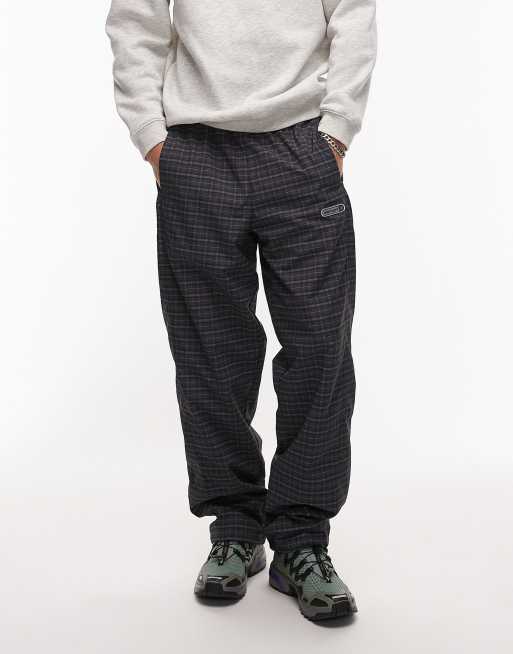 Element relaxed fit plaid tracksuit pants in navy