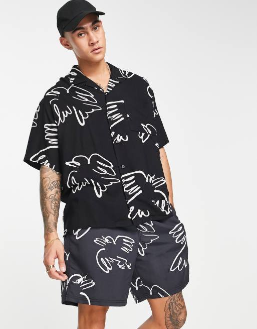 Element resort bird print shirt in black (part of a set)