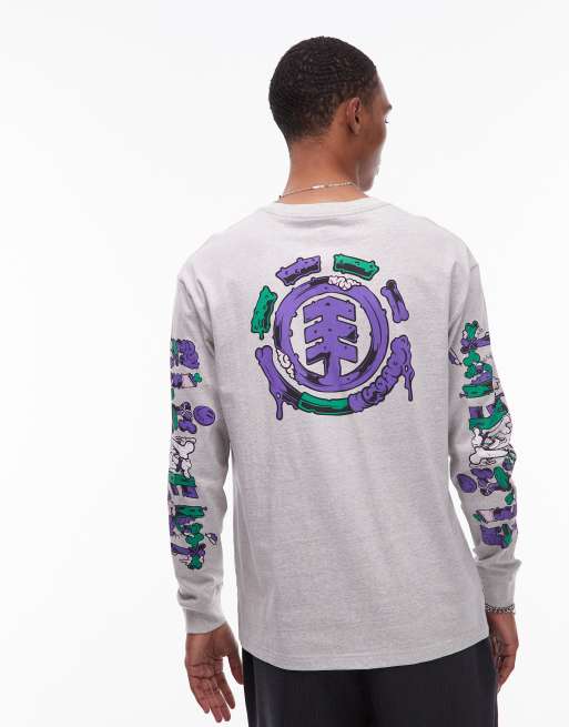 Element – Rolling – Langärmliges Shirt in Mittelgrau mit Logoprint am Rücken, 3 von 5