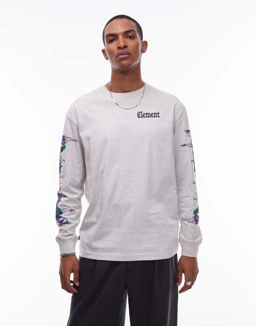 Element Rolling logo back print long sleeve T-shirt in mid gray