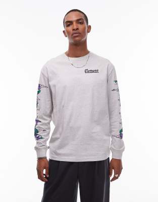 Element Element rolling logo back print long sleeve t-shirt in mid grey