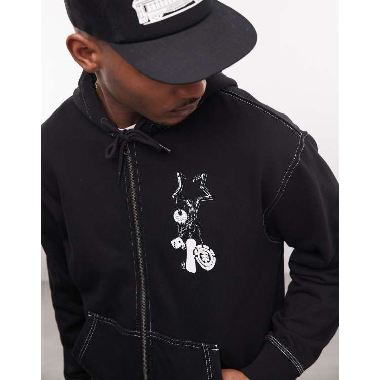 Element small graphic zip-up hoodie in black | ASOS
