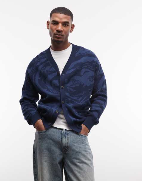 Element – Strickjacke in Blau mit Military-Muster und Knopfleiste - view 1