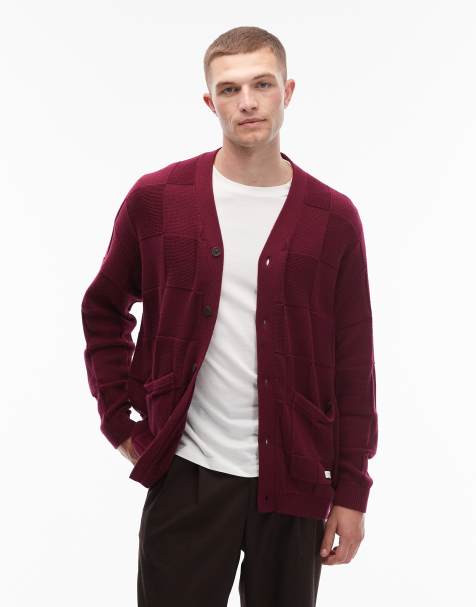 Element textured checkerboard cardigan in dark red - view 1