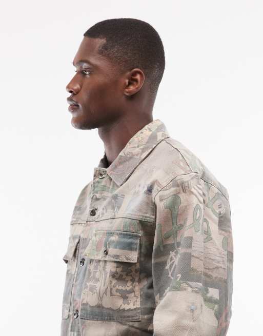 Element trucker utility graffiti print jacket in khaki, 3 of 5