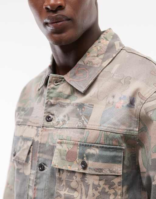 Element trucker utility graffiti print jacket in khaki, 4 of 5