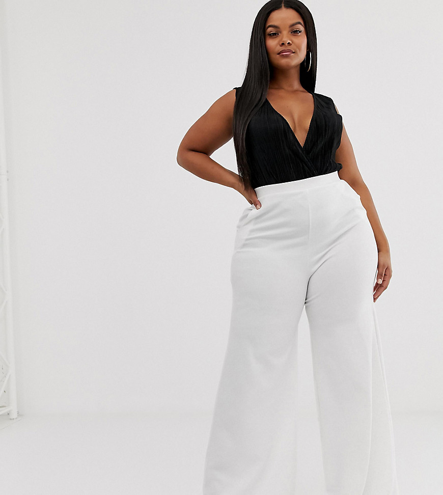 Elfenbensfarvede bukser med vide ben fra Koco & K Plus-Hvid