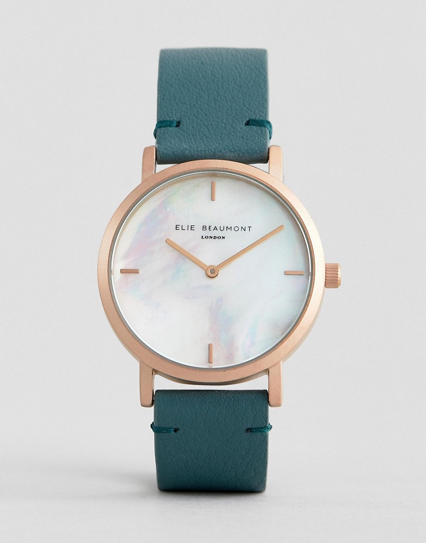Elie Beaumont - EB814.1 - Horloge met gouden wijzerplaat en leren band-Blauw