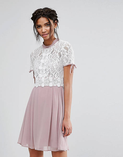 Elise Ryan Skater Dress With Corded Lace Upper