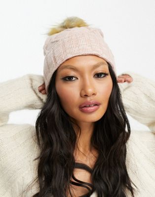 Elle marl knit bobble beanie hat in pink - ASOS Price Checker