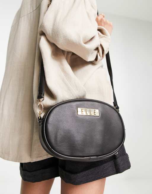 Elle - Borsa a tracolla nera ovale con zig-zag piccolo