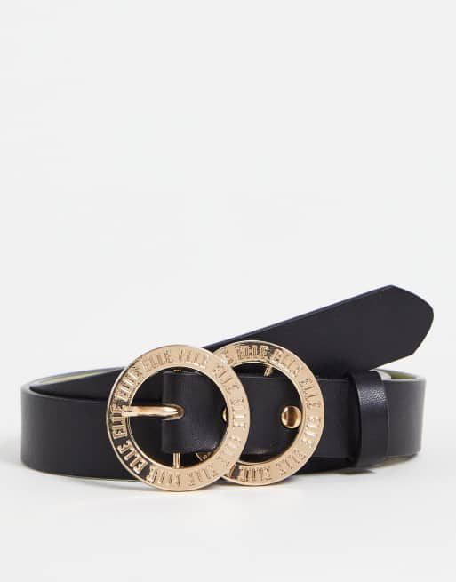 ELLE Ceinture double boucle ronde avec logo Noir