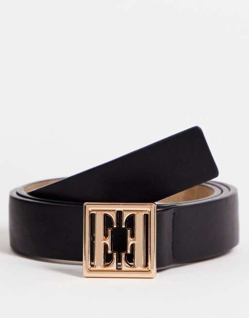 Elle - Ceinture avec boucle logo carrée - Noir
