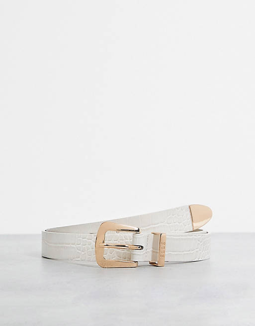 Elle - Cintura color crema effetto coccodrillo con logo sul passante