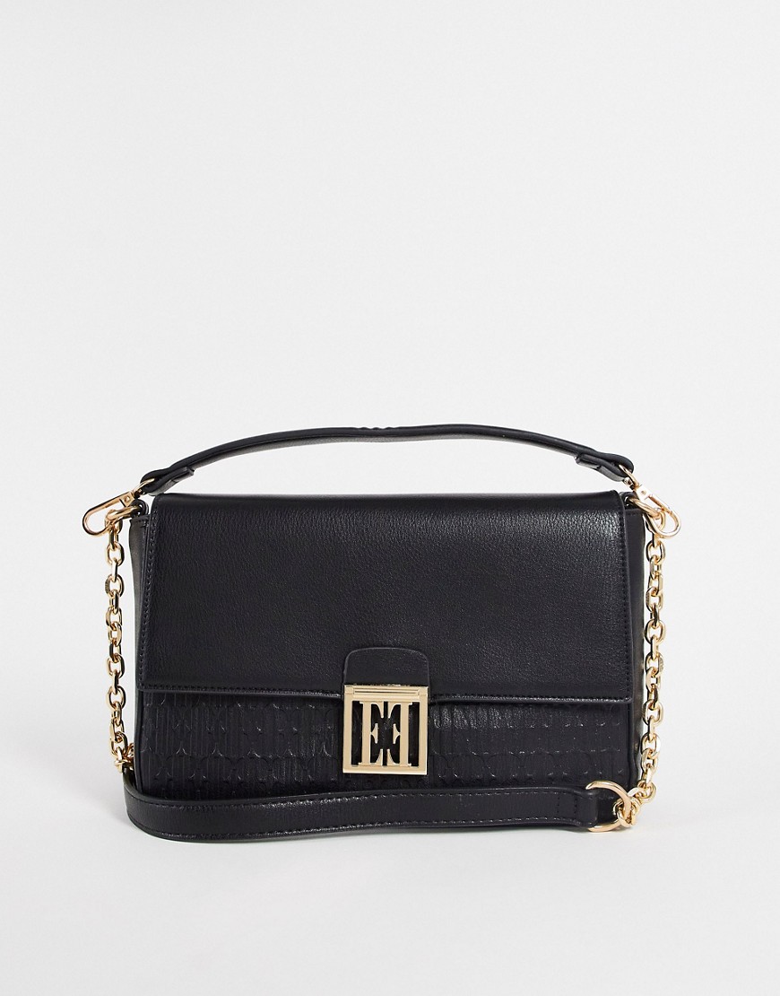 Elle - Crossbody tas met flap en goudkleurige ketting in zwart