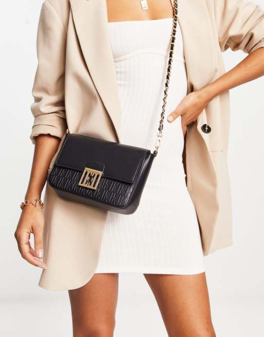 Elle - Crossbody tas met logo in reliëf en ketting in zwart