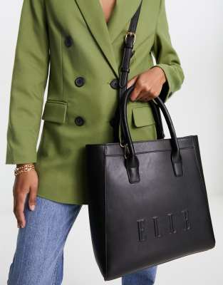 ELLE embossed tote bag in black | ASOS