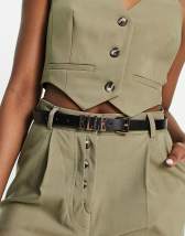 Urbancode skinny studded leather belt in tan | ASOS