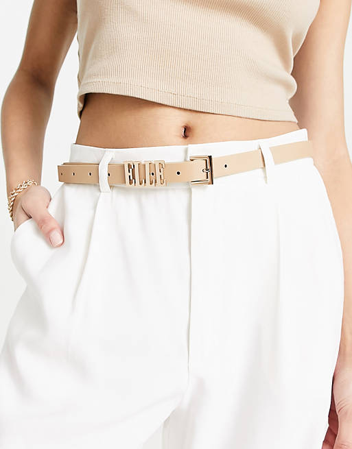 ELLE large logo belt in cream and gold | ASOS
